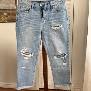 GAP Light Blue High-Waisted Tapered Leg Jeans Distressed Boyfriend Jeans 27/P